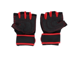Guantes de levantamiento de pesas con puños ajustables para entrenamiento, gimnasio, fitness, deporte, ejercicio, rojo, L