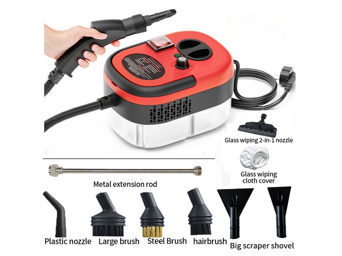Limpiador a vapor de alta temperatura y alta presión con 6 velocidades, ideal para la limpieza de cocinas y coches (rojo)