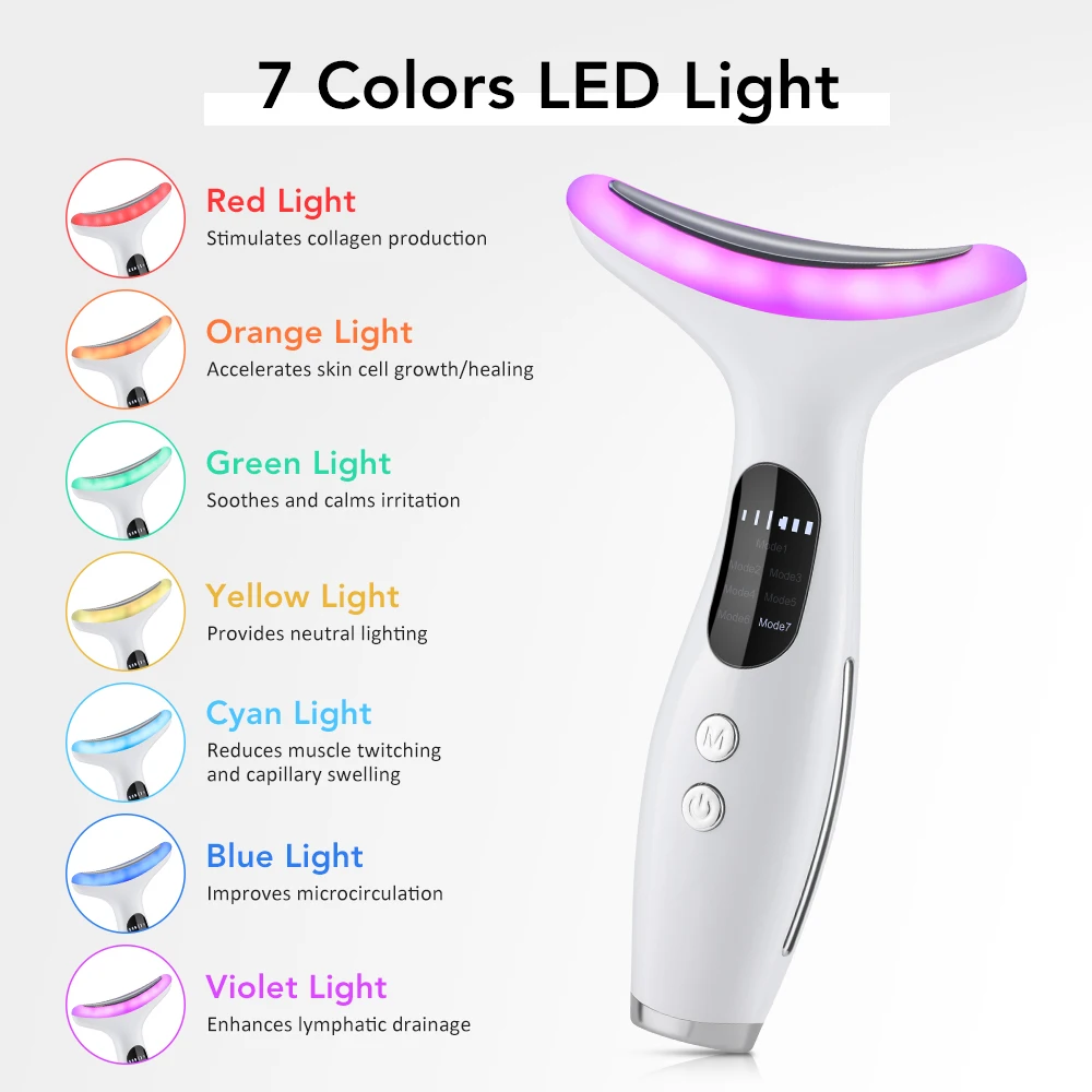 Dispositivo De Belleza Con Microcorriente Ems Para Cuello Y Rostro Con Luz Led Ipl Para Rejuvenecimiento De La Piel