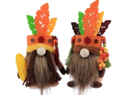 Decoración de gnomo de Acción de Gracias al estilo indígena americano Linjou, 2 piezas de peluche