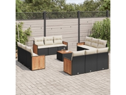 Conjunto de 13 sofás de jardín con cojines de mimbre sintético negro, Dkd Home Decor