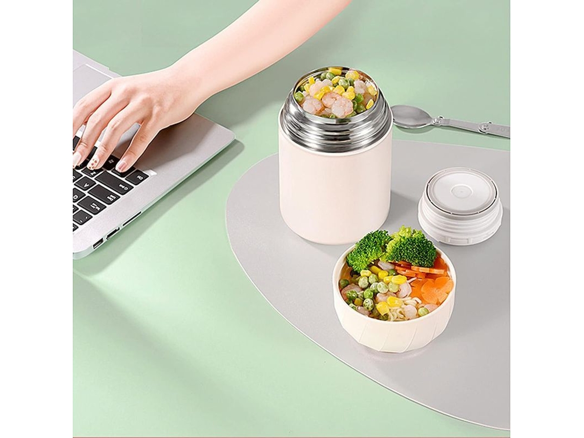 Recipiente térmico para alimentos Rebe-thermos Linjou, acero inoxidable 304, para alimentos fríos y calientes, 500 ml, blanco.