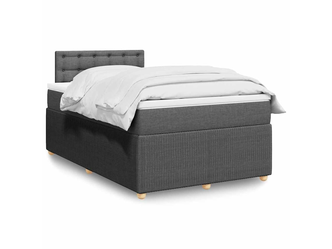 Cama Box Spring Con Colchón Tela Gris Oscuro 120x200 Cm