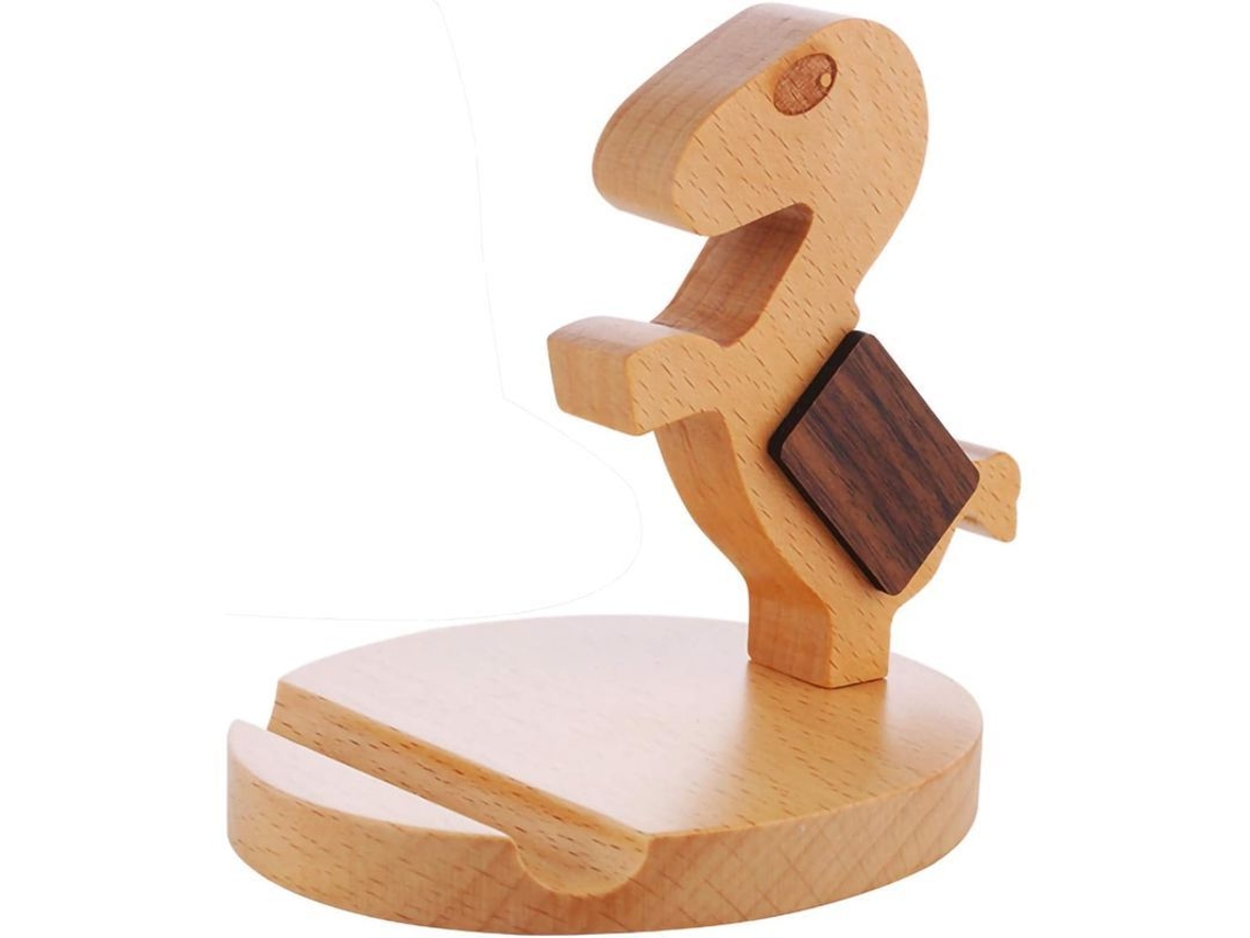 Soporte De Madera Para Teléfono Móvil Y Tableta Con Un Creativo Diseño De Un Niño De Kung Fu, Giratorio 360°.
