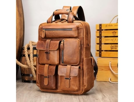 Mochila Mochila De Cuero Genuino para Computadora Portátil para Hombres Mochila De Viaje con Múltiples Bolsillos Mochila De Negocios-Marrón Aceite