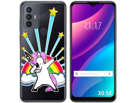 Carcasa para TCL 30 SE TUMUNDOSMARTPHONE Dibujos Transparente Unicornio Multicolor