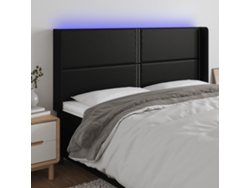 Cabecero Con Led Cuero Sintético Negro 203x16x118/128 Cm