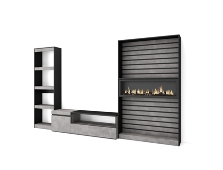 Muebles de Salón para TV 320x186x35cm Chimenea eléctrica Cemento