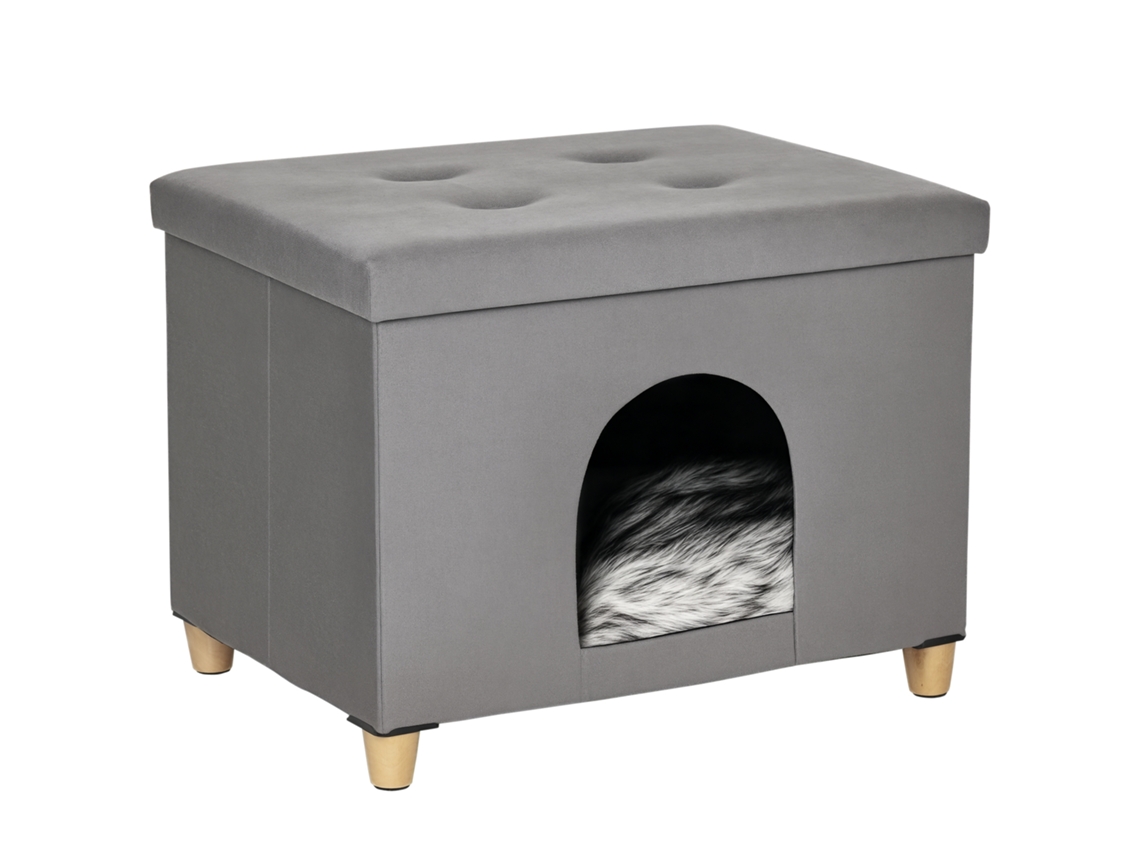 Cama Para Gatos 2 En 1 Con Cojín Extraíble Y Patas De Madera, 60x45x44,5 Cm, Gris.