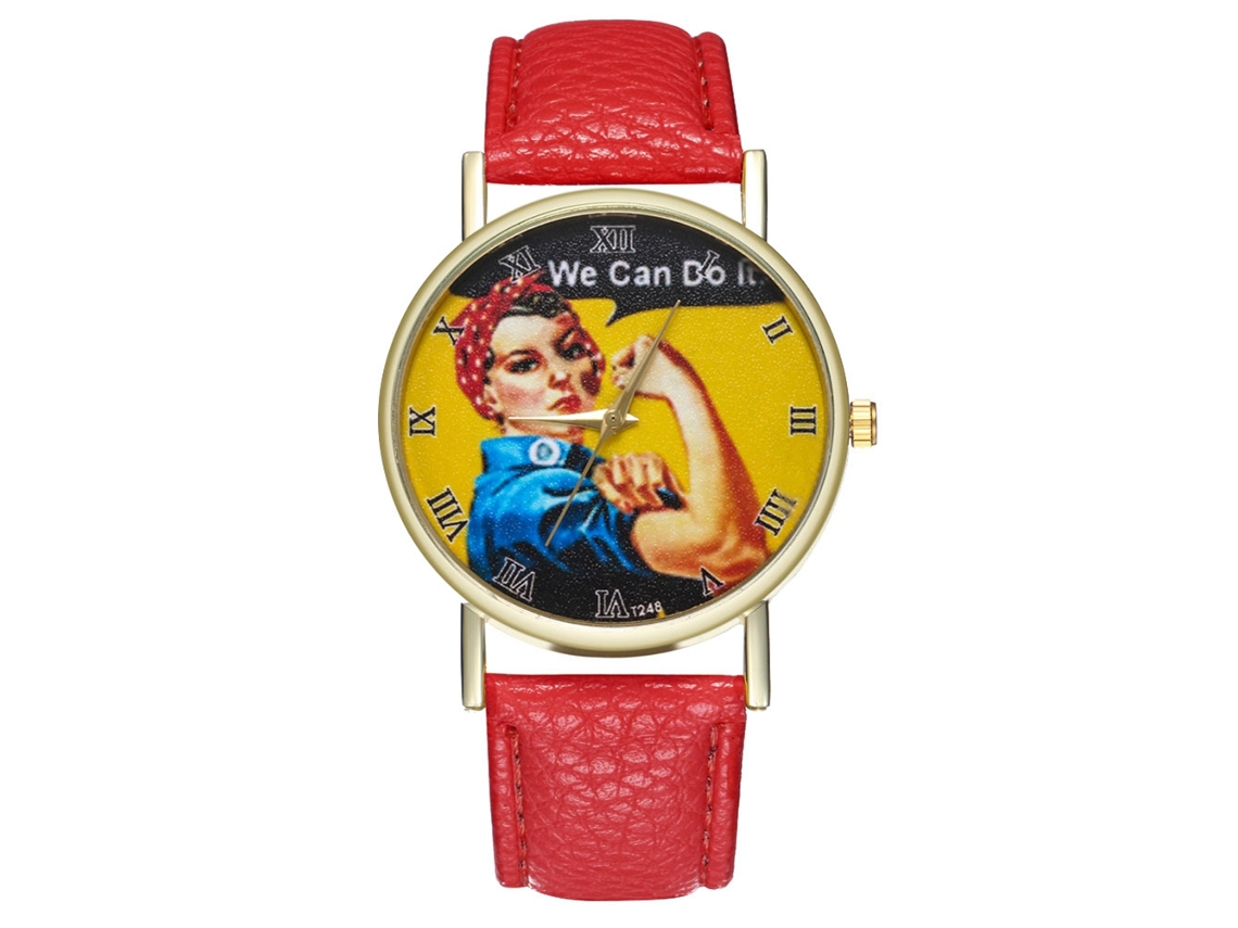 Reloj De Pulsera De Cuarzo De Estilo Retro Con Correa De Cuero Roja.