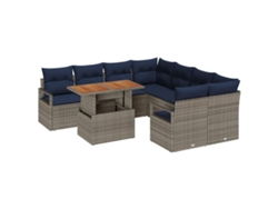 Maison Exclusive - Conjunto De Comedor De Jardín Con Cojín 9 Pcs Gris Y Marino
