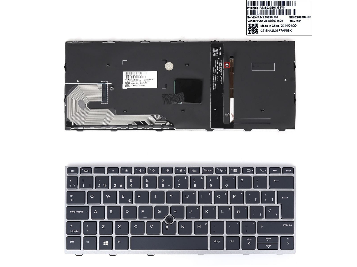 Teclado retroiluminado, marco plateado con teclas negras, compatible con HP 830g5, 830g6, 735g3, 836g5, 730g5, 730g6, 12-0153c, Dz01, K19