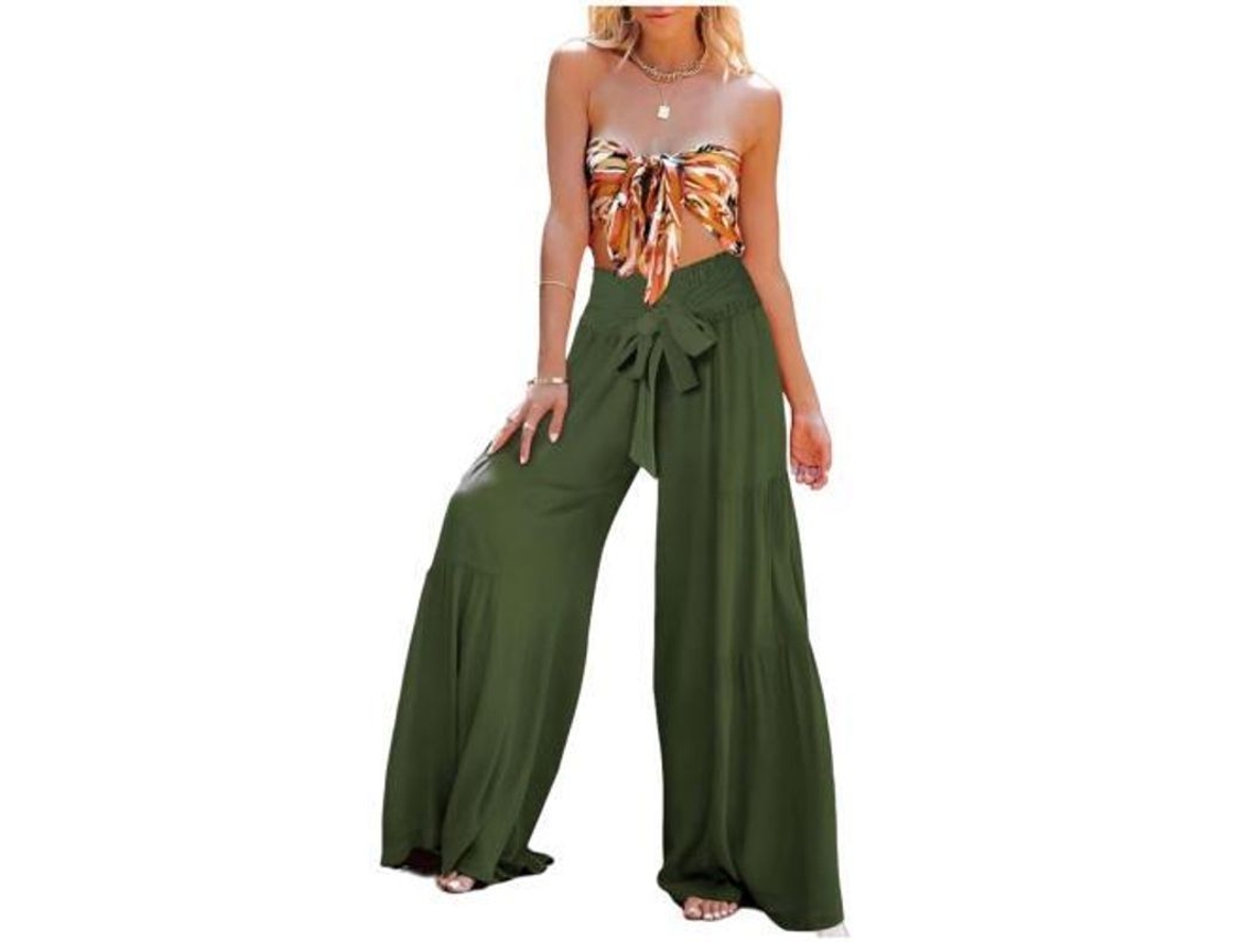 2026-pantalones De Yoga Anchos Para Mujer De Cintura Alta Con Cinturón Suelto Para Playa Y Descanso Xxl Verde Ejército