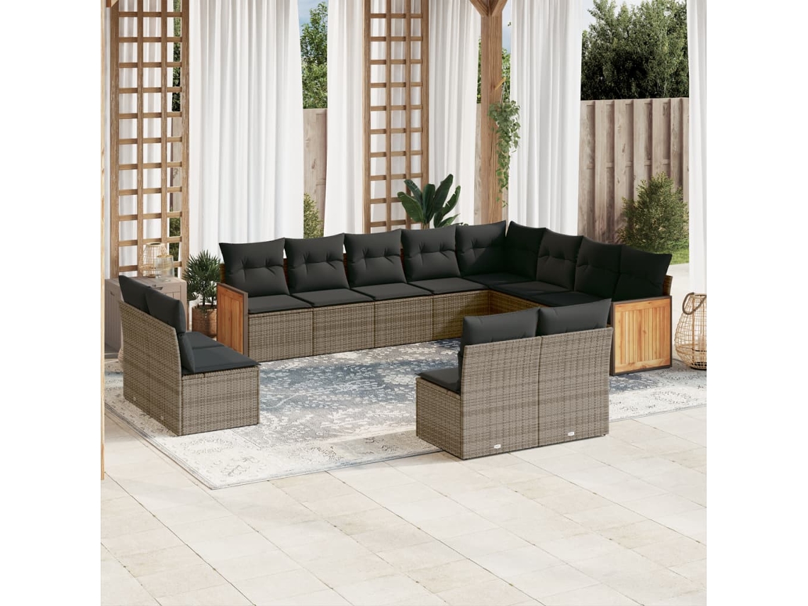 Conjunto de sofá de jardín de 12 piezas con cojines, ratán gris, DKD Home Decor