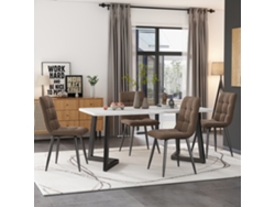 Conjunto Comedor 117×68 Cm - Mesa Rectangular Moderna Con 4 Sillas De Terciopelo Marrón - Patas Negras