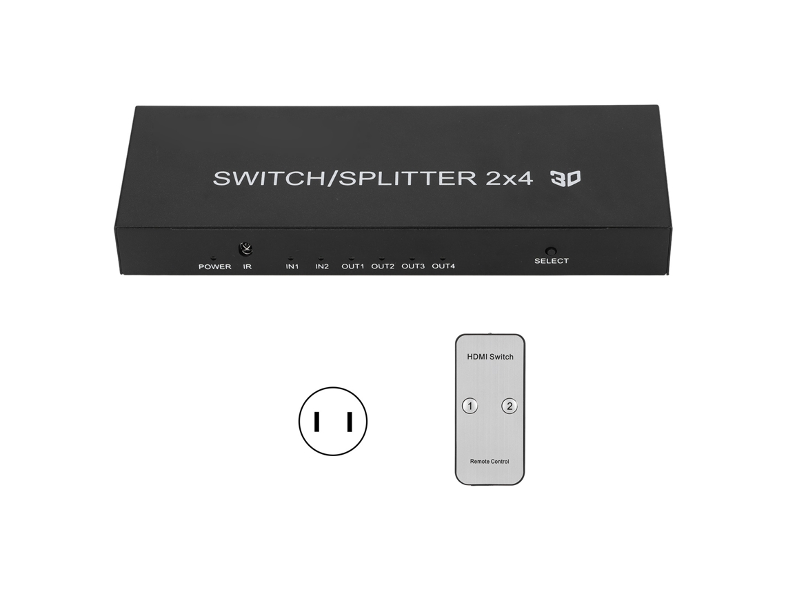 Conmutador Hdmi 2.0 Con 2 Entradas Y 4 Salidas, Uhd 4k Para Ps4, Mando A Distancia E Interfaz Multimedia.