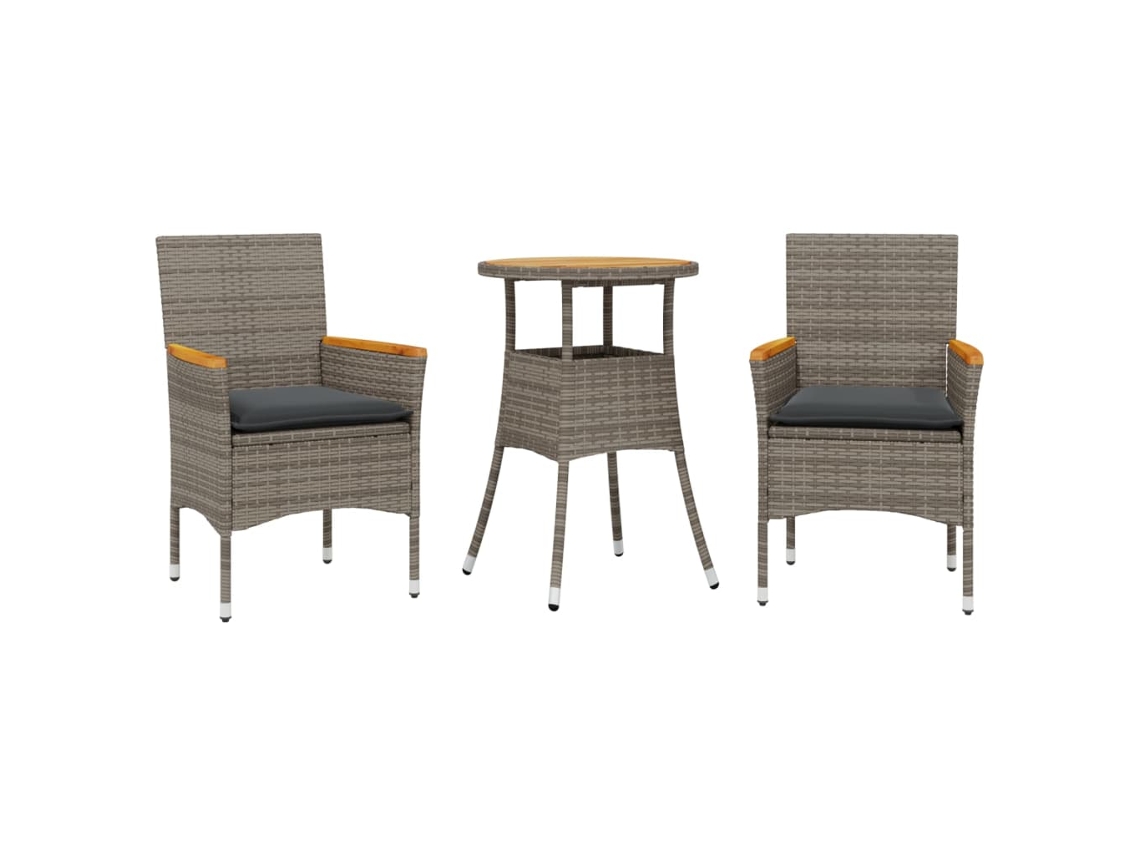 Maison Exclusive - Set De Comedor Jardín 3 Pzas Con Cojines Ratán Pe Acacia Gris