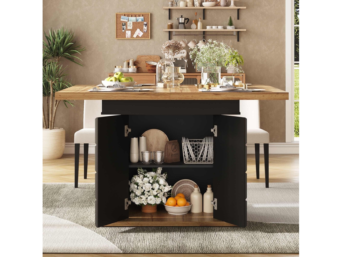 Mesa de Comedor Extensible 110 x 140 x 80 cm, Plegable, para 4 o 6 Personas, con Estampado de Cuadros Negros Mobrio