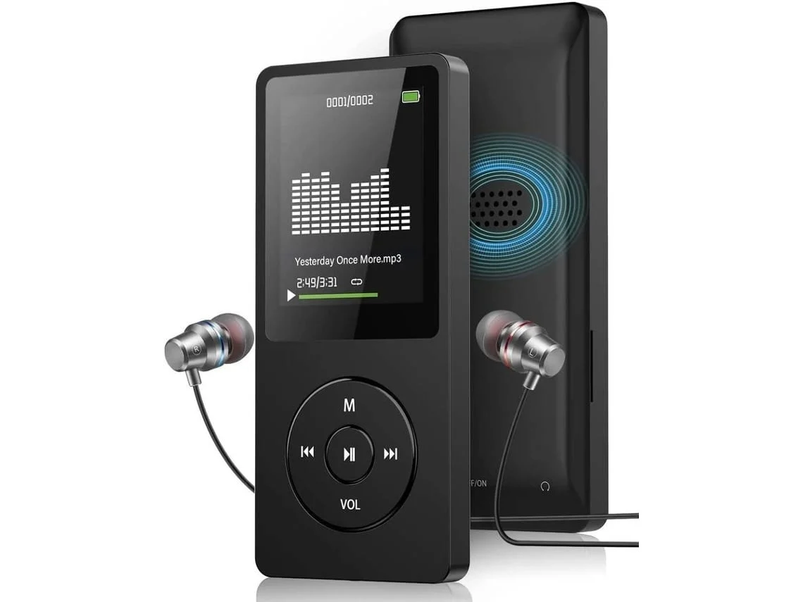 Reproductor de música Mp3 con radio Fm y grabadora de voz Reproductor de música ultradelgado - Auricular de 8 Gb incluido Negro