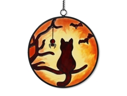 Adorno De Ventana Gato Luna Otoño Gato Negro Decoración Jardín Terraza Atrapasueños