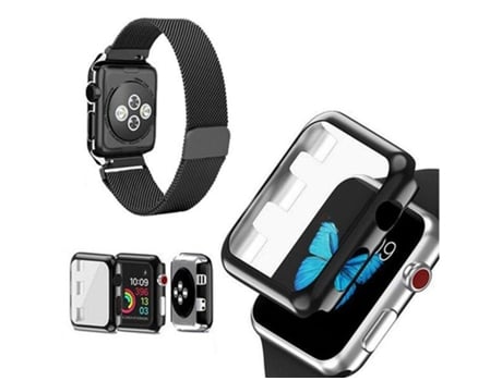 Kit Pulsera Pulsera Milanese Loop Cierre Magnético Carcasa Anti-impacto Apple Watch Serie 5 44mm ATYULNM Negro