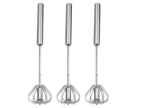 Batidor de huevos semiautomático de acero inoxidable de 3 piezas - Batidora de batidor rotatorio de empuje manual de 3 piezas (10 pulgadas)