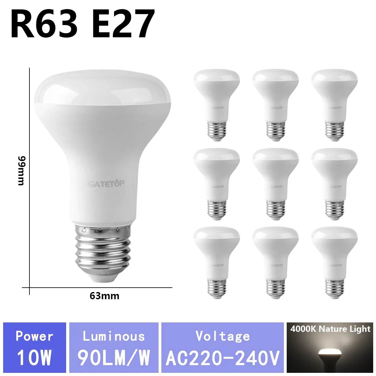 (r63 4000k, Ac220v-240v) 10 Bombillas Led De Alto Brillo, Aptas Para Iluminación De Baño, Sin Parpadeo, Para Uso Doméstico.