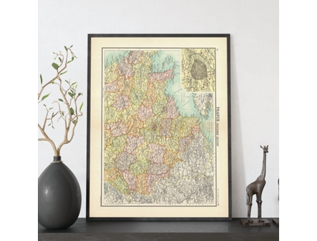 NACNIC Pósters Geográficos En Vintage Mapa Del Norte De Francia Ilustraciones De Antiguos Mapamundis En Tonos Sepia Tamaño A3 Con Marco Color Mader...