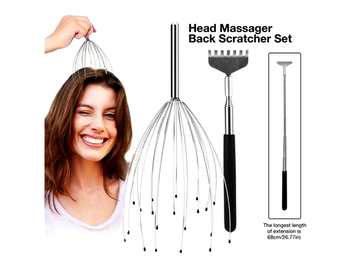 Kit rascador de espalda y masajeador de cuero cabelludo Rascador de mano manual retráctil