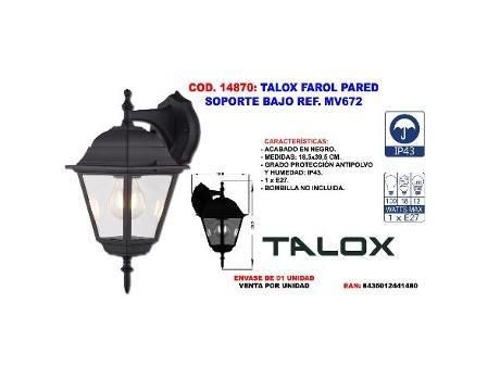 Talox farol pared soporte bajo ref. mv672