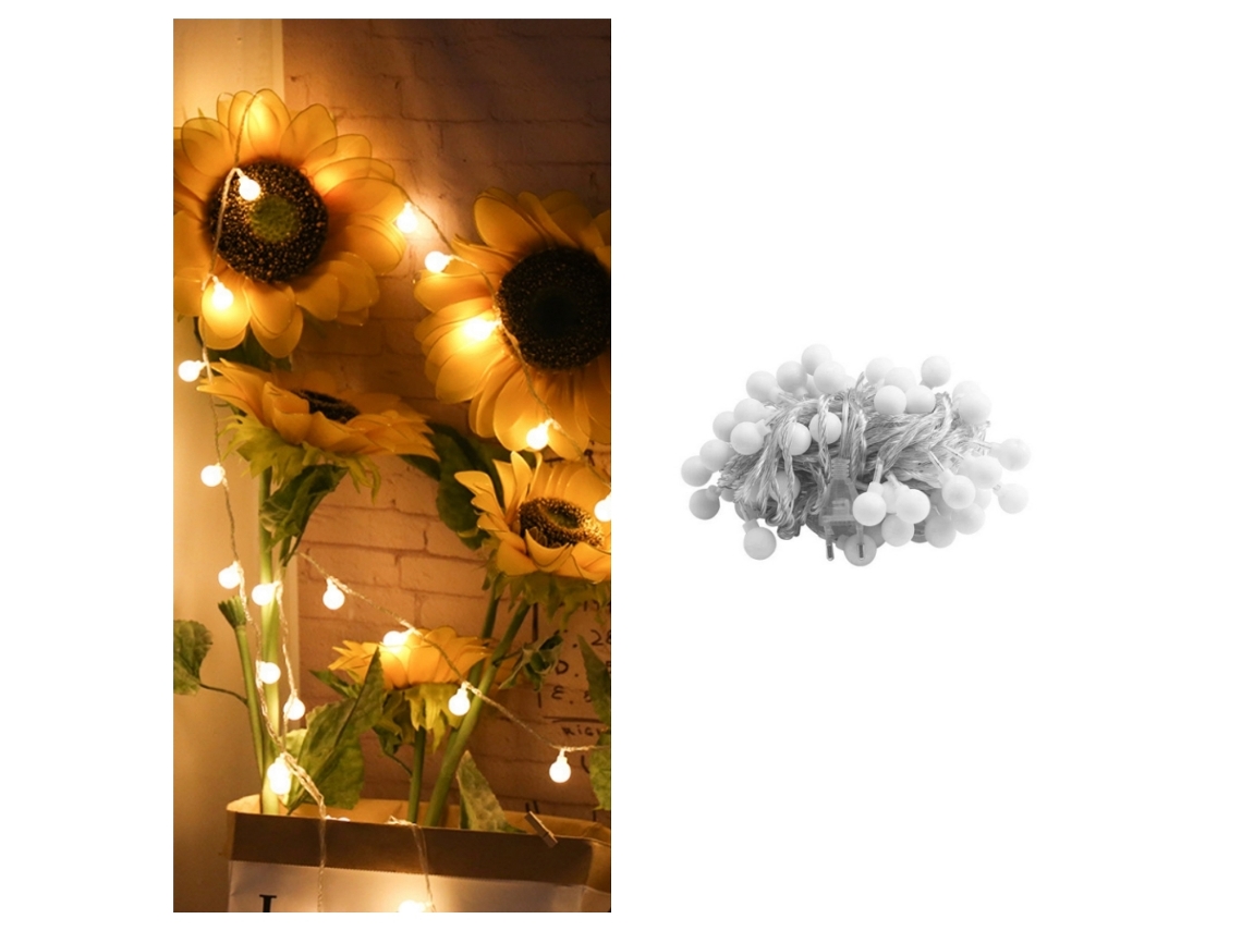 Guirnalda De Luces De 1,5 M, 10 Pequeñas Esferas Impermeables Ip65, Iluminación Decorativa A Pilas Para Interiores Y Exteriores (blanco Cálido)