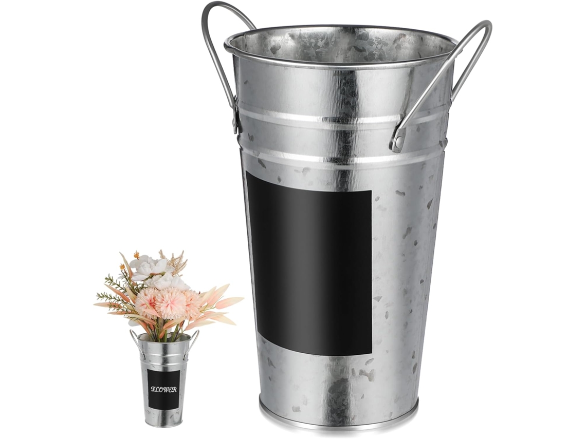 Cubo De Chapa Galvanizada Con Etiqueta De Pizarra Impermeable
