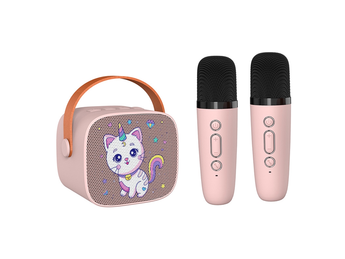 Mini máquina de karaoke para niños con altavoz portátil y micrófono inalámbrico Mdug (modelo 2 rosa con micrófono dual)