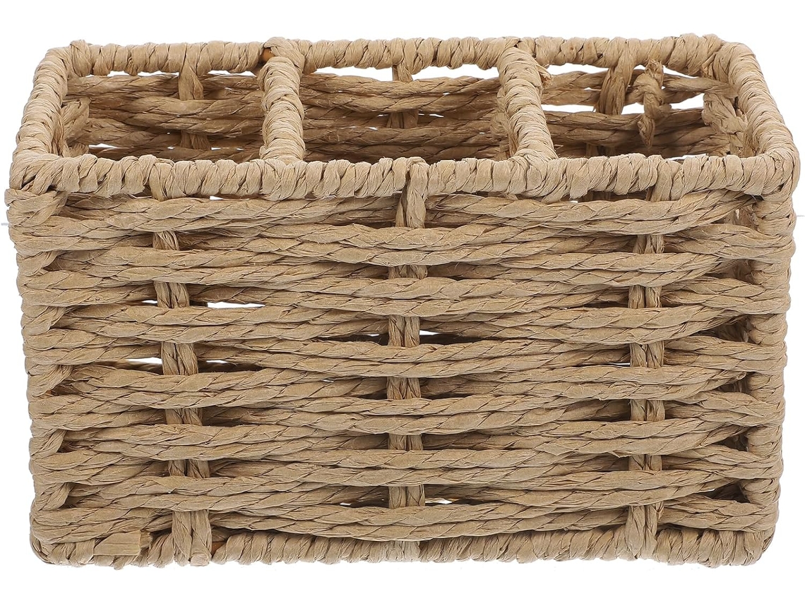 Cesta De Almacenamiento De Cuerda Beige Para Cubiertos Y Organizador De Cocina/oficina.