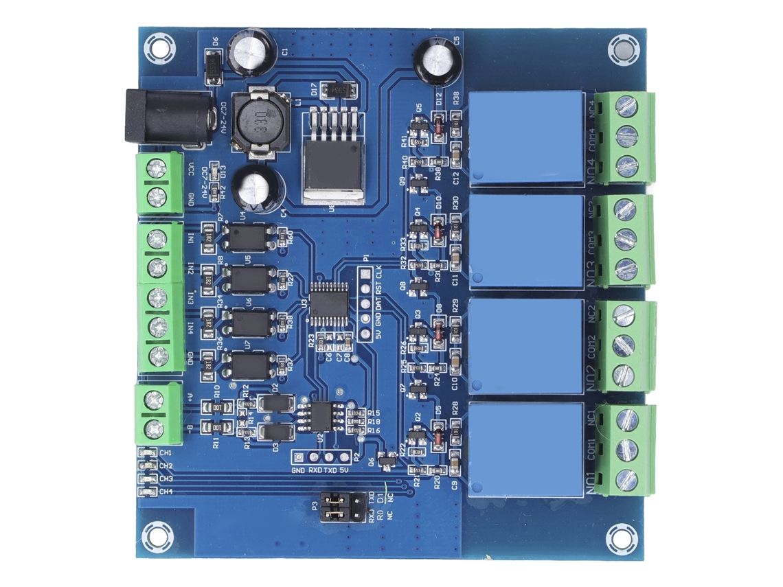 Módulo De Relé De 4 Canales, Placa Pcb Con Interruptor Rtu, Rs485, Ttl, Protección Contra Polaridad Inversa, 7-24 V.