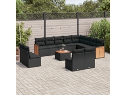 Conjunto de sofá de jardín de 13 piezas con cojines de mimbre sintético negro, Dkd Home Decor