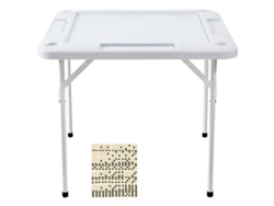 Mesa de Mahjong Plegable Succebuy para 4 Jugadores, Mesa de Cartas y 4 Posavasos con Bandejas para Fichas, Color Blanco