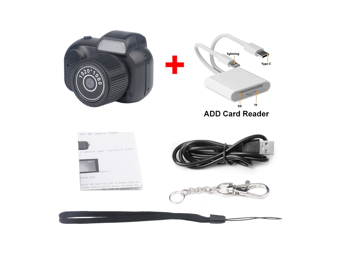 (cámara + Lector De Tarjetas - Sin Tarjeta Tf) Mini Cámara Llavero Con 1080p-2mp Y Pantalla De 0.96 Pulgadas Para Niños, Estudiantes Y Viajes