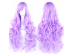 Peluca larga y rizada para cosplay de personajes de anime, 80cm (violeta claro) Gertiz
