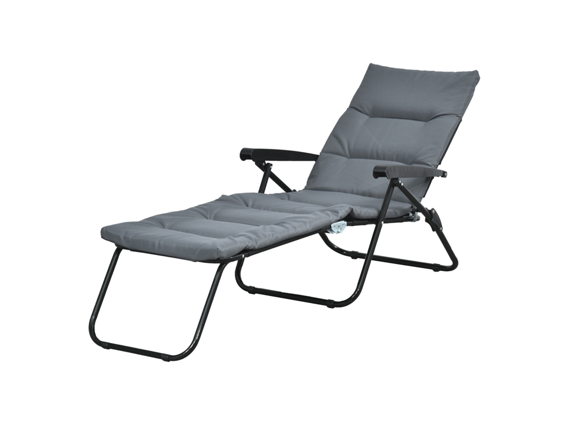 Tumbona Plegable Reclinable 6 Posiciones, Colchón, Gris, 153x58x89cm