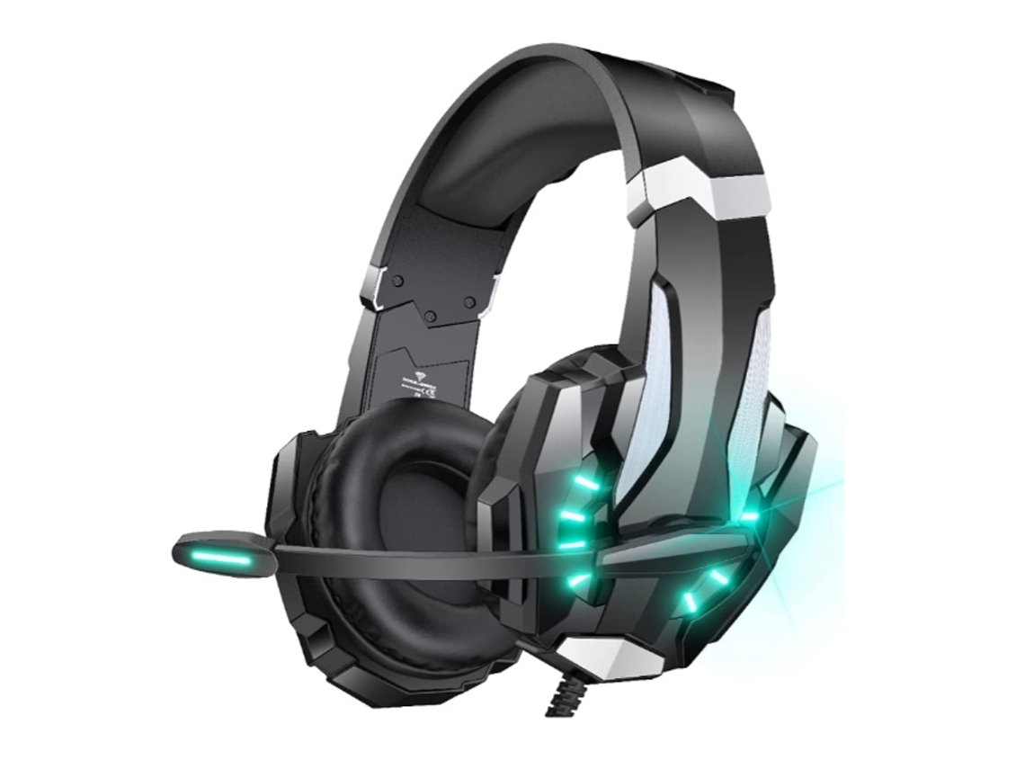 Auriculares Estéreo para Juegos para Ps4 Pc Xbox One Ps5 Controlador Auriculares con Cancelación de Ruido y Micrófono Luz Led Negro YEMAESRE