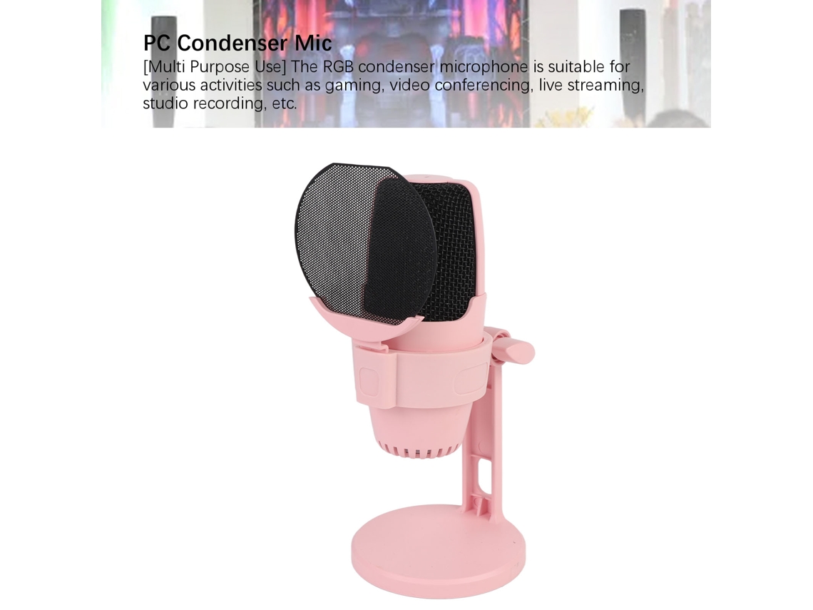 Micrófono De Condensador Usb Cardioide Con Luz Rgb Para Juegos, Grabación De Estudio Y Transmisiones En Vivo - Rosa