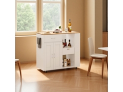 Carrito de cocina con encimera de madera maciza, 102 x 46 x 92 cm, isla de cocina, armario de 2 puertas, blanco Rosahqnda