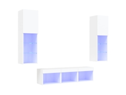 Mueble de TV de pared con iluminación LED, fabricado en madera blanca, MAISON EXCLUSIVE
