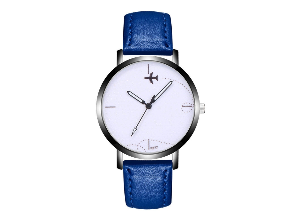 Reloj De Pulsera De Cuero Moda Dial Redondo Analógico Cuarzo Azul Zafiro