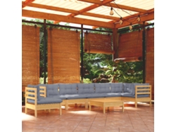 Conjunto de jardín de 9 piezas con cojines de pino macizo gris DKD Home Decor