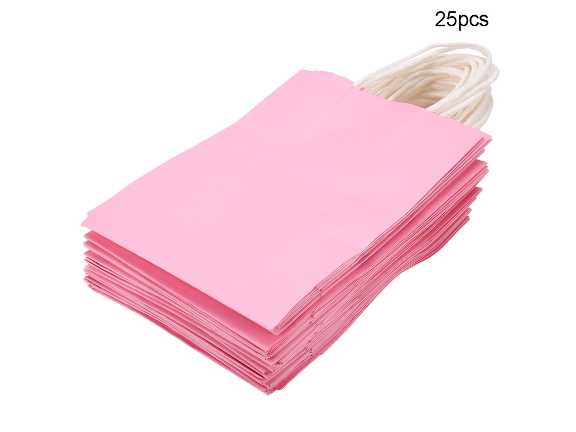 25 Bolsas De Papel Kraft Con Asas Para Bodas Y Fiestas, Bolsas Rosas Para Dulces.