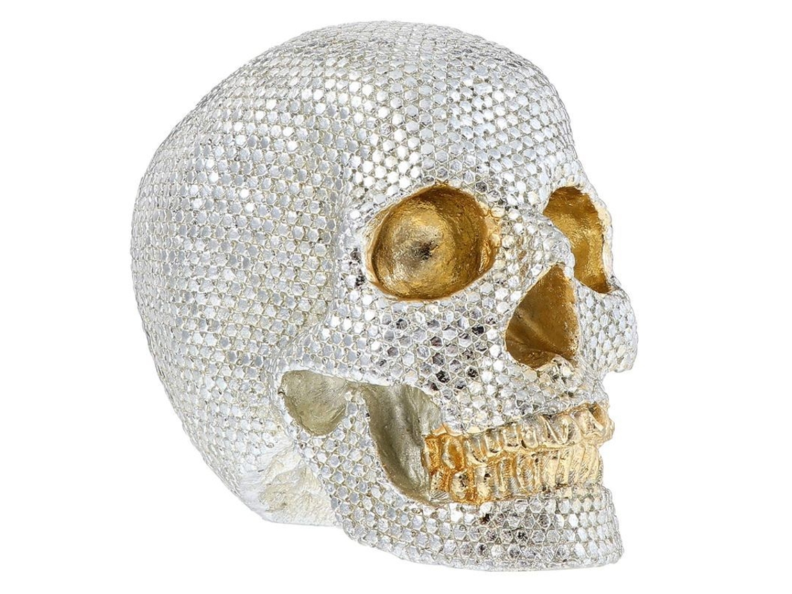 Estatua De Calavera De Halloween Linjou Adorno Decorativo De Mesa Casa Embrujada Día De Muertos Plata
