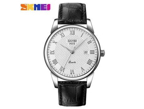 Relojes Hombres Mujeres Reloj de Cuarzo Analógico con Fecha Resistente al Agua-Concha Plateada para Hombres - Cinturón Negro y Esfera Blanca LUUCOZK