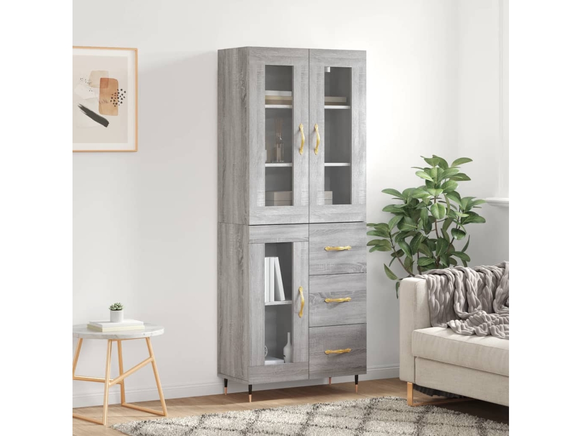 Aparador Alto | Mueble De Comedor | Buffet Alto Madera Contrachapada Gris Sonoma 69,5x34x180 Cm Wsd24570
